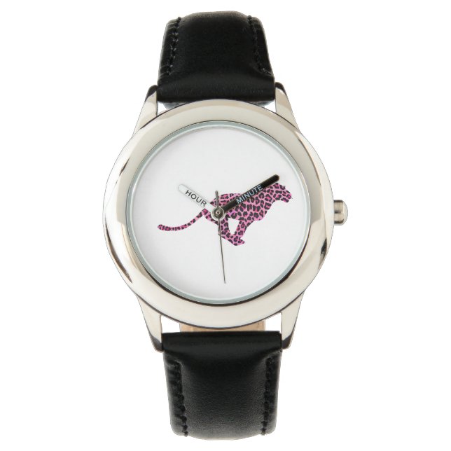 Leopard Black and Hot Pink Print Siloette Watch (Front)