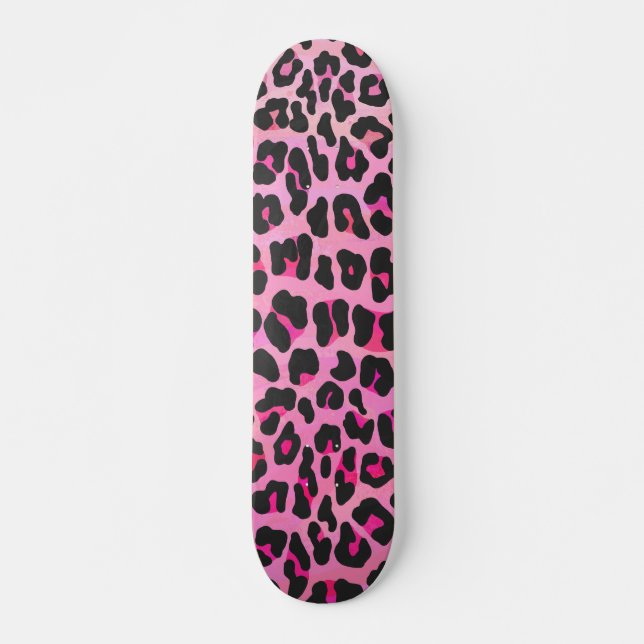 Leopard Black and Hot Pink Print Skateboard (Front)