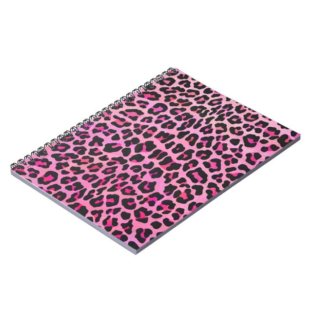 Leopard Black and Hot Pink Print Spiral Notebook (Left Side)