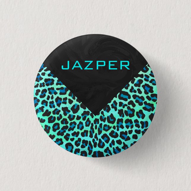 Leopard Black and Teal Print 3 Cm Round Badge (Front)