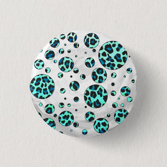 Leopard Black and Teal Print 3 Cm Round Badge (Front)