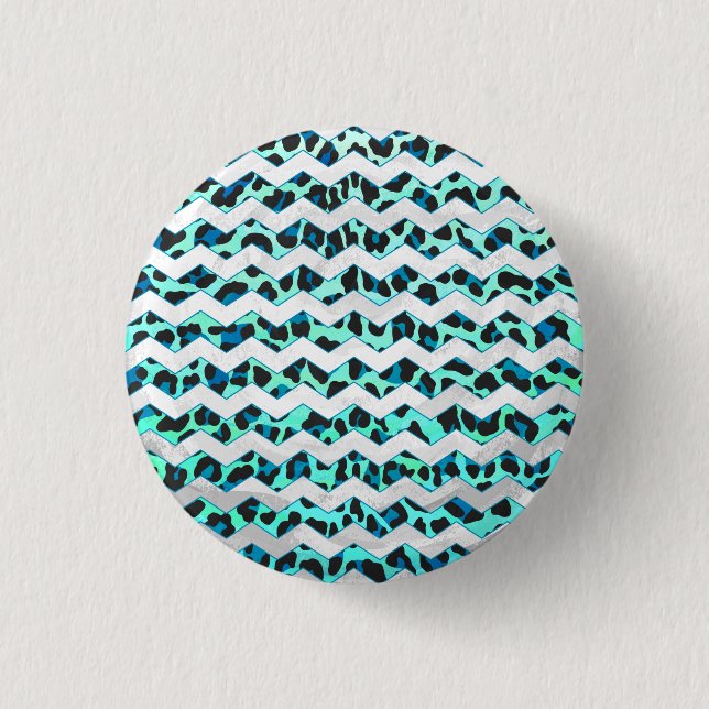 Leopard Black and Teal Print 3 Cm Round Badge (Front)