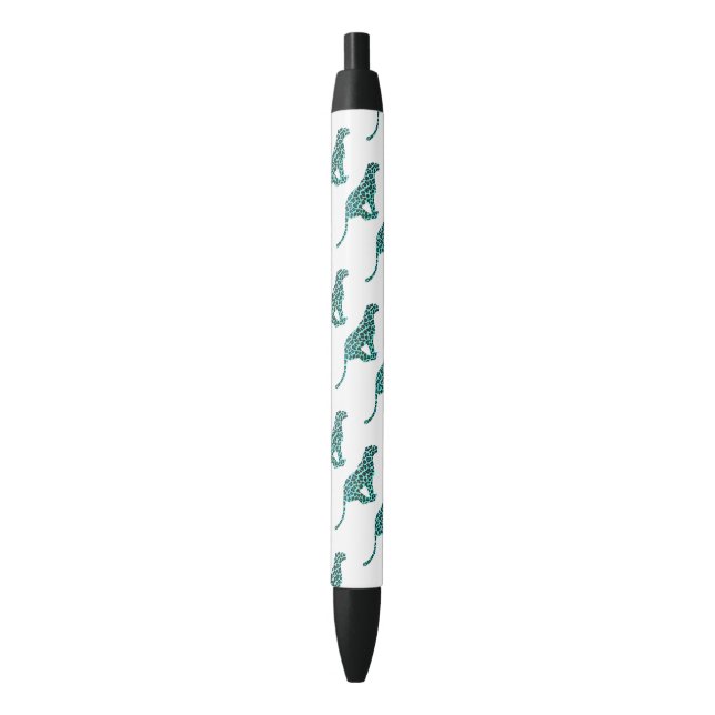 Leopard Black and Teal Print Black Ink Pen (Front Vertical)