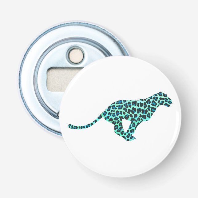 Leopard Black and Teal Print Bottle Opener (Front)