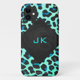 Leopard Black and Teal Print Case-Mate iPhone Case