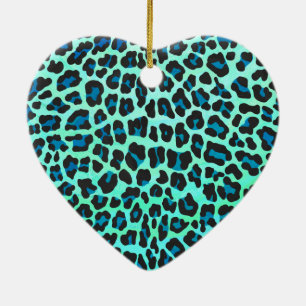 Leopard Black and Teal Print Ceramic Tree Decoration