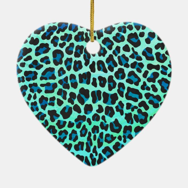 Leopard Black and Teal Print Ceramic Tree Decoration (Back)