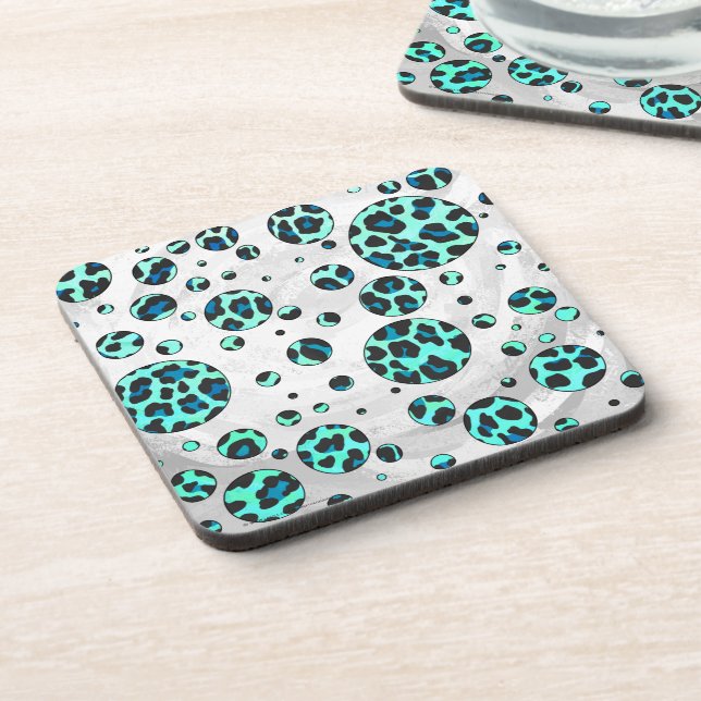 Leopard Black and Teal Print Coaster (Left Side)