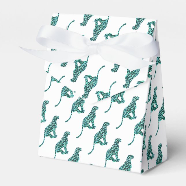 Leopard Black and Teal Print Favour Box (Front Side)