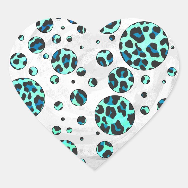 Leopard Black and Teal Print Heart Sticker (Front)