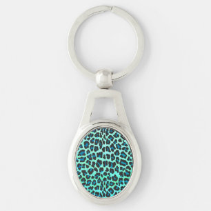 Leopard Black and Teal Print Key Ring