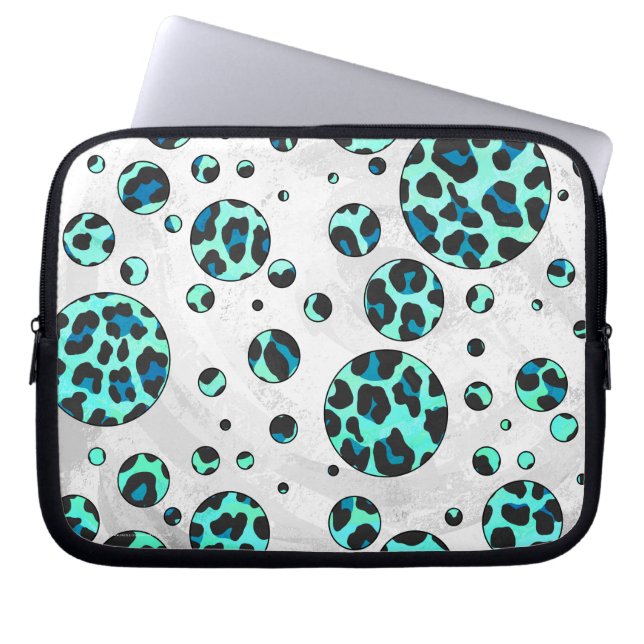 Leopard Black and Teal Print Laptop Sleeve (Front)