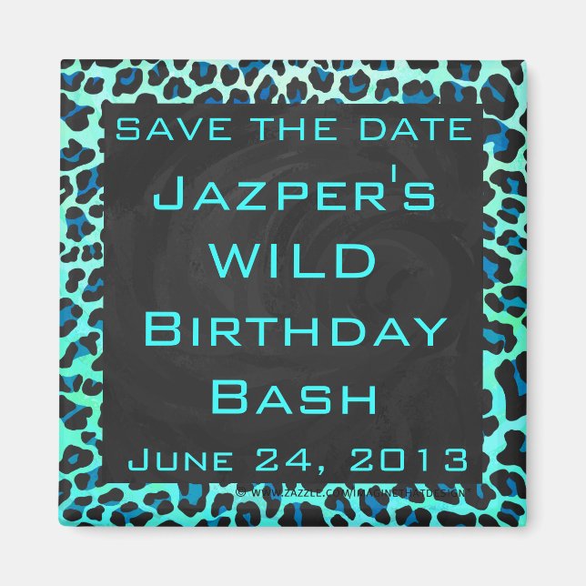 Leopard Black and Teal Print Magnet (Front)