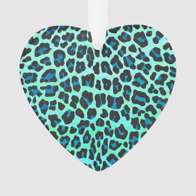 Leopard Black and Teal Print Ornament (Front)