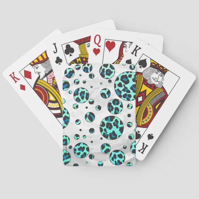 Leopard Black and Teal Print Playing Cards (Back)