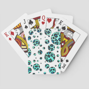 Leopard Black and Teal Print Playing Cards