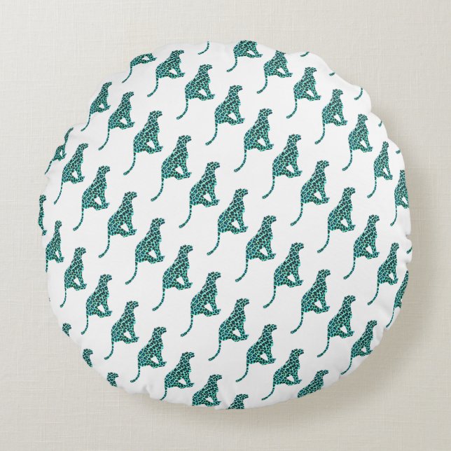 Leopard Black and Teal Print Round Cushion (Front)