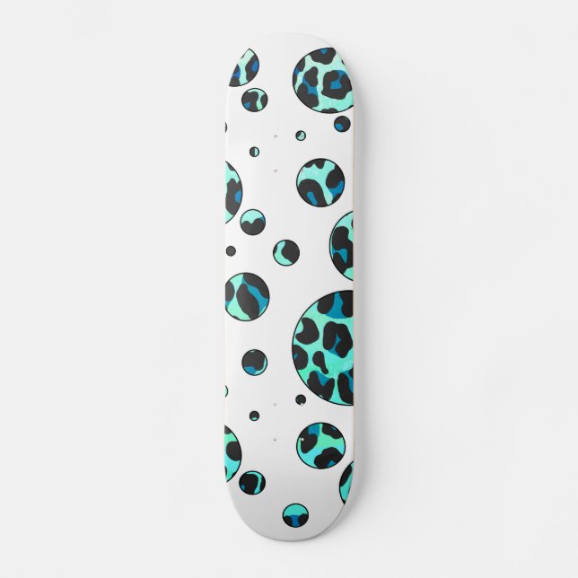 Leopard Black and Teal Print Skateboard (Front)