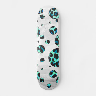 Leopard Black and Teal Print Skateboard