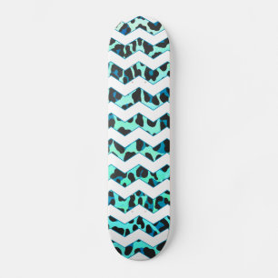 Leopard Black and Teal Print Skateboard