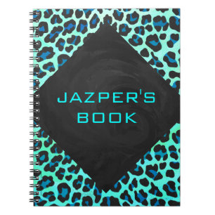 Leopard Black and Teal Print Spiral Notebook