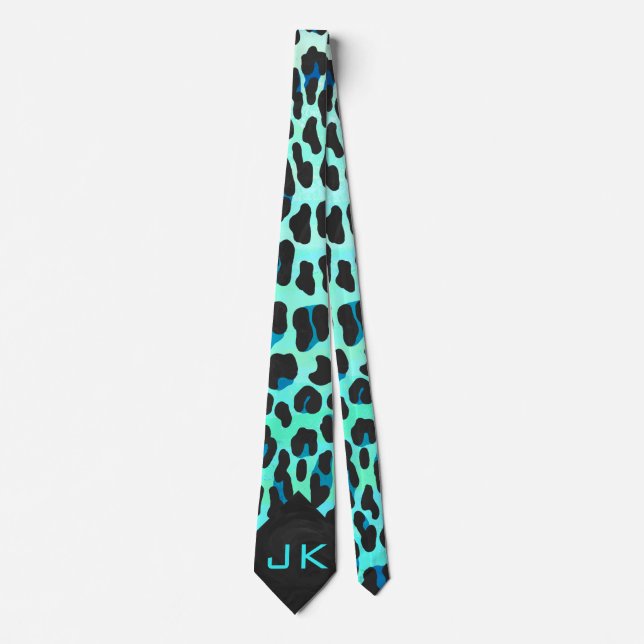 Leopard Black and Teal Print Tie (Front)