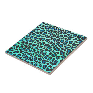Leopard Black and Teal Print Tile