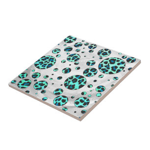 Leopard Black and Teal Print Tile