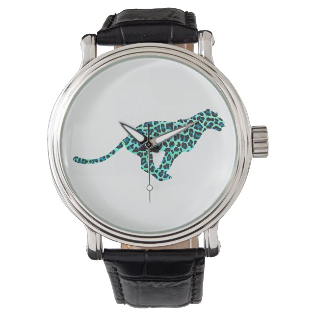 Leopard Black and Teal Print Watch (Front)