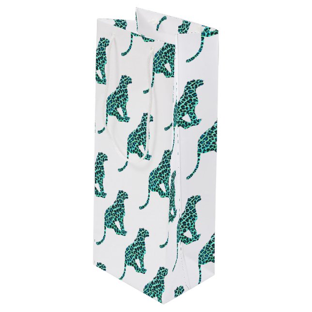 Leopard Black and Teal Print Wine Gift Bag (Front Angled)