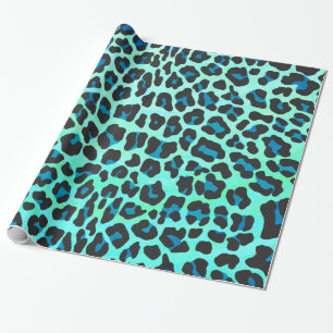 Leopard Black and Teal Print Wrapping Paper