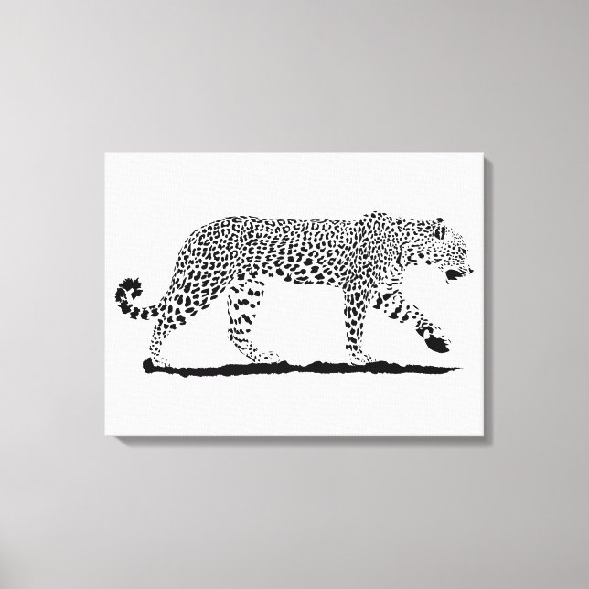 Leopard black and white fine art drawing. canvas print (Front)