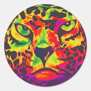Leopard - Black Back, Rainbow Style Classic Round Sticker