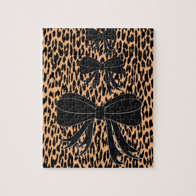 leopard black bow jigsaw puzzle for everyone (Vertical)