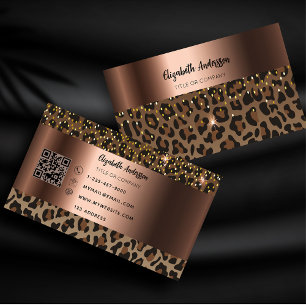 Leopard black brown bronze QR code Business Card
