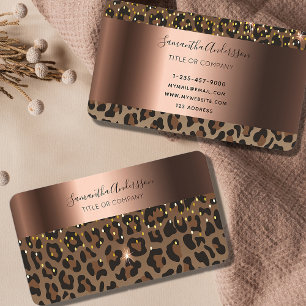 Leopard black brown sparkle glam bronze foil business card