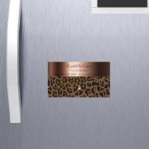 Leopard black brown sparkle glam bronze metallic magnetic business card