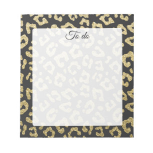 Leopard black gold elegant animal print pattern notepad