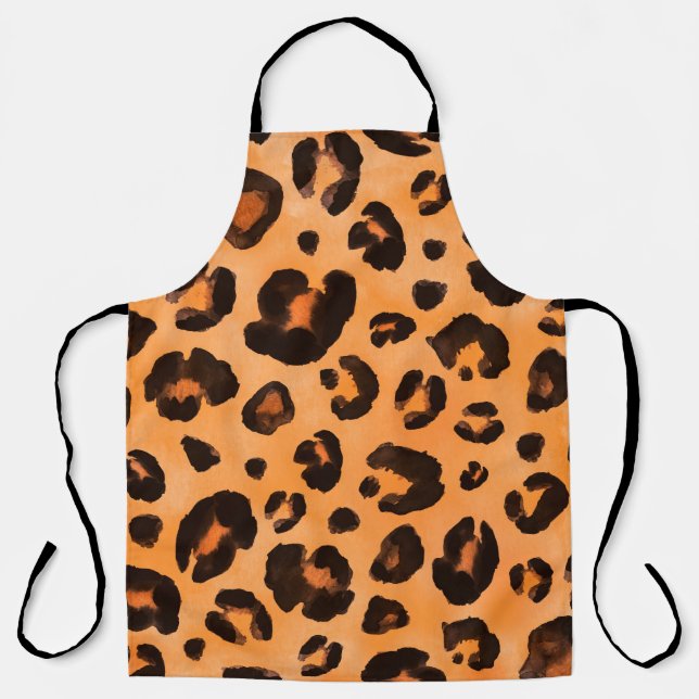 Leopard black yellow orange brown seamless backgro apron (Front)