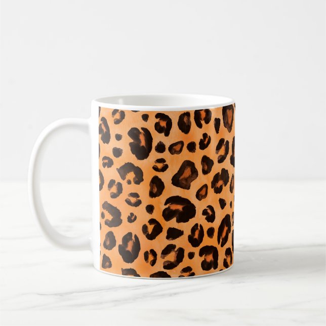Leopard black yellow orange brown seamless backgro coffee mug (Left)