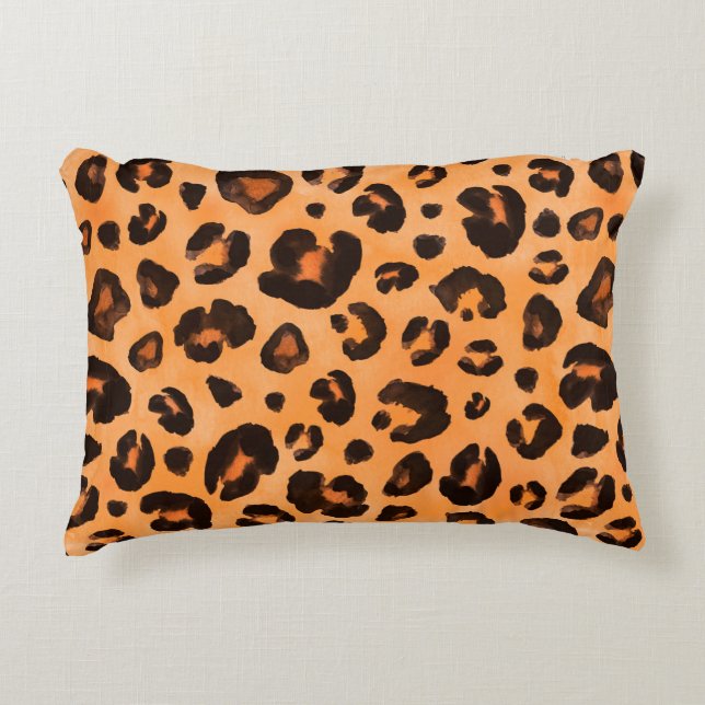 Leopard black yellow orange brown seamless backgro decorative cushion (Front)