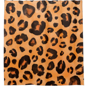 Leopard black yellow orange brown seamless backgro shower curtain