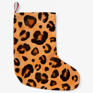Leopard black yellow orange brown seamless backgro small christmas stocking
