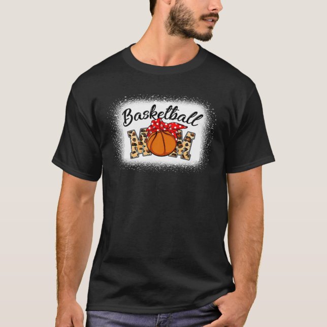 Leopard Bleached Basketball Mum Game Day T-Shirt (Front)