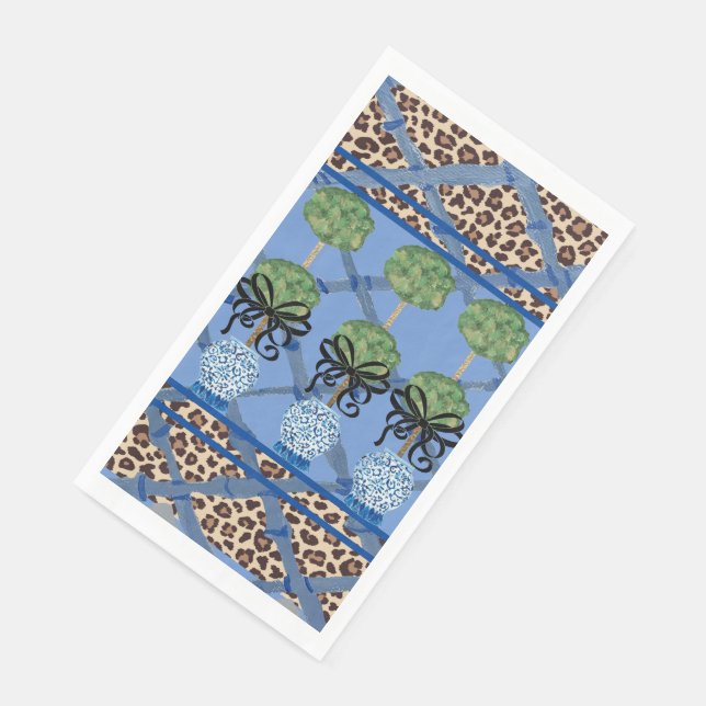 Leopard Blue Bamboo Chinoiserie Ginger Jar  Napkin (Corner)