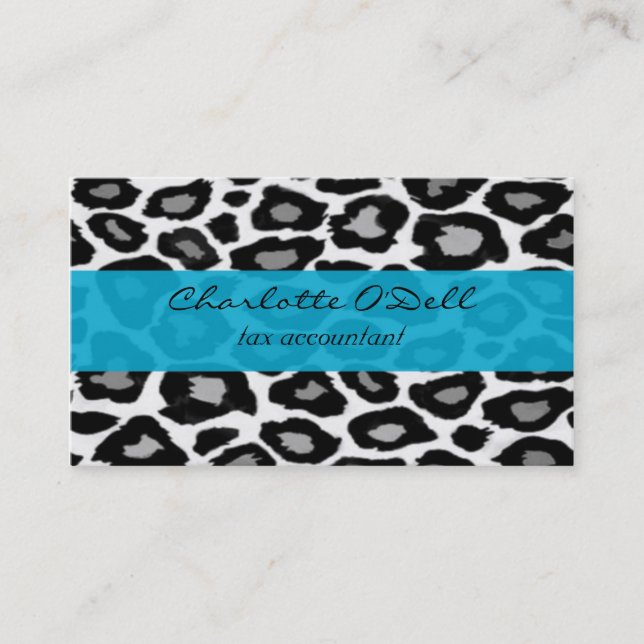 leopard; blue business card (Front)