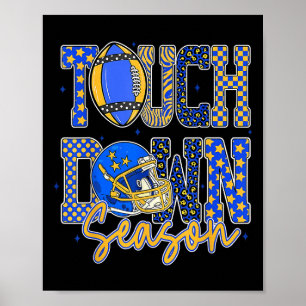 Leopard Blue Gold Checkered Football Touchdown Sea Poster