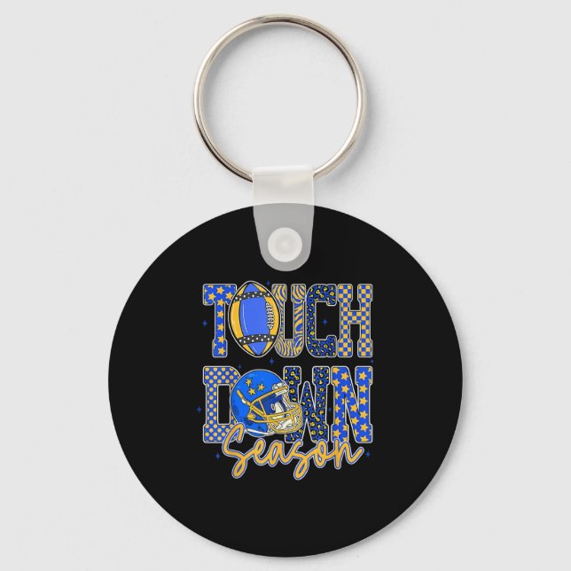 Leopard Blue Gold Chequered Football Touchdown Sea Key Ring (Front)