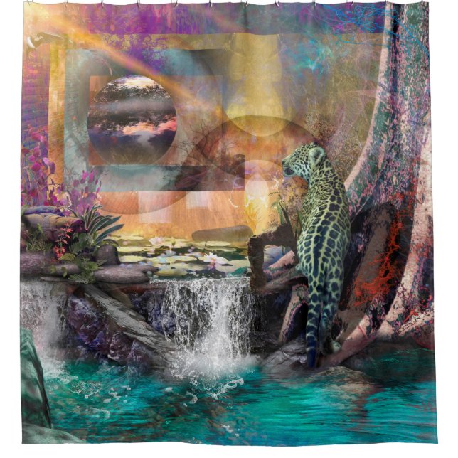 Leopard Blue Lagoon Wonderland Jungle Shower Curtain (Front)