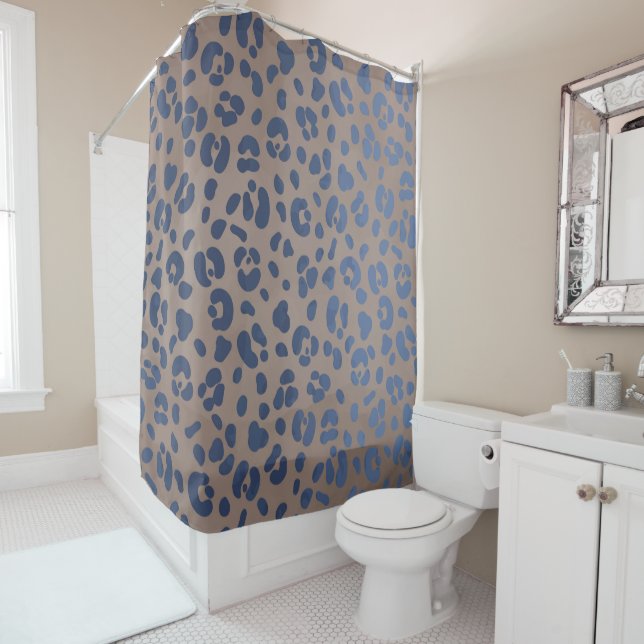Leopard Blue Pattern Shower Curtain (In Situ)